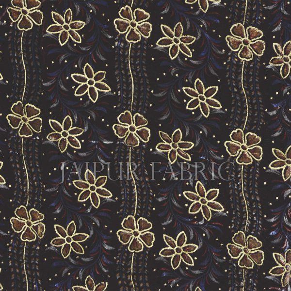 Navy Blue With Golden Dori Flower Print Velvet(Shaneel) Single  Quilt