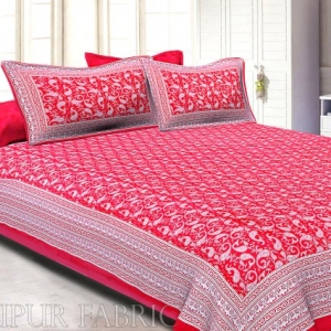 Rose Red Border Base Karry Design Super Fine Cotton Double Bedsheet