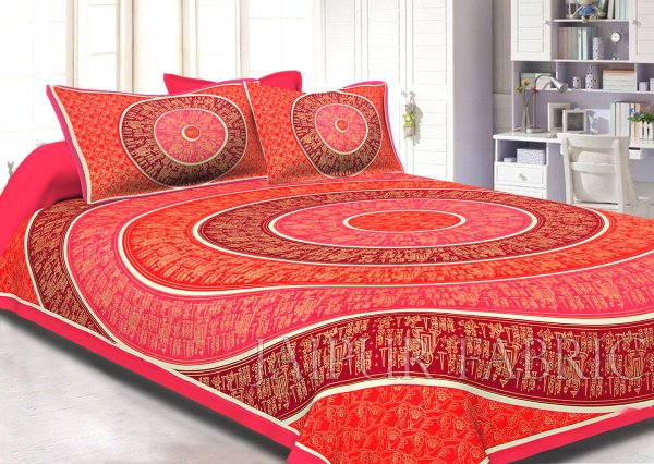Pink Border Golden Barat In Circle Pattern Super Fine Cotton Double Bedsheet