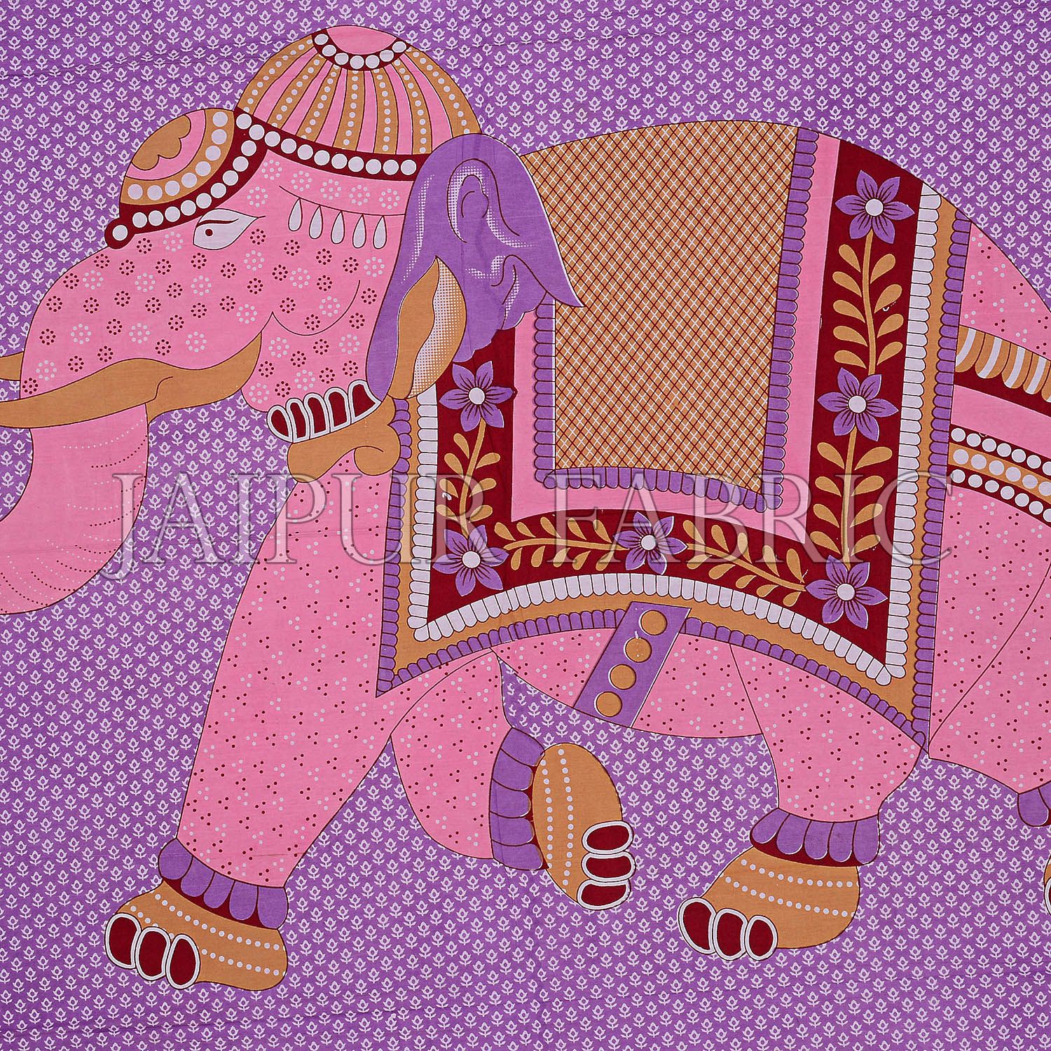 Purple Base Elephant and Floral Printed Cotton Double Bed Sheet