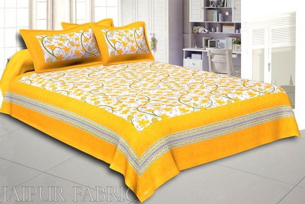 Yellow Border Grape Designer Cotton Double Bed Sheet