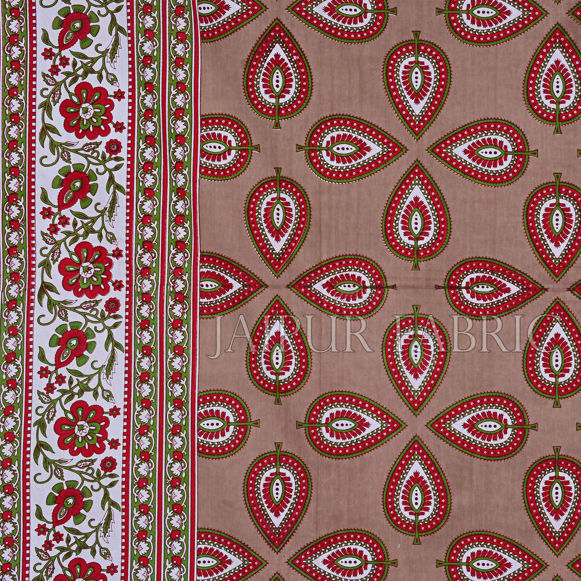 Brown Color Jaipuri Paan Patti Print Double Bed Sheet