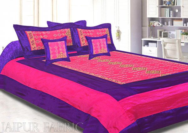 Purple And Rani Border Rajwada Pattern Silk Double Bedsheet