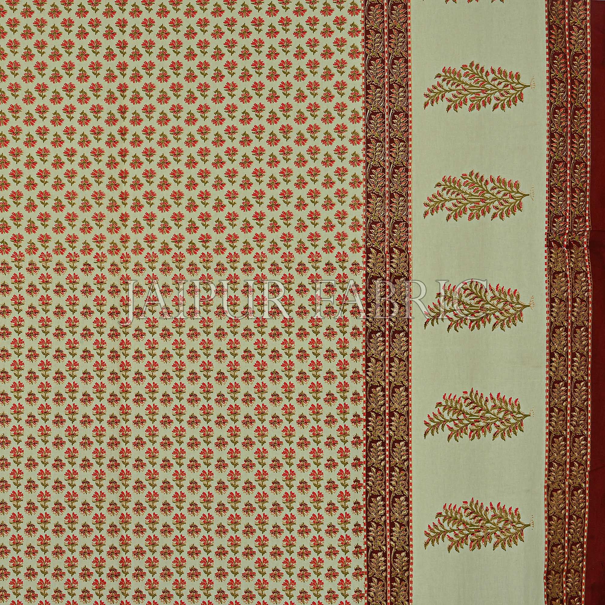 Maroon Border Cream Base Small Tree Pattern With Golden Print Super Fine Cotton Double Bedsheet