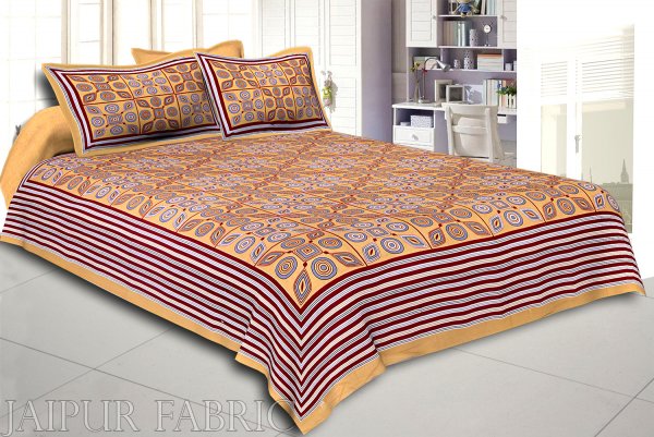 New Mustard Geometric Printed Cotton Double Bed Sheet