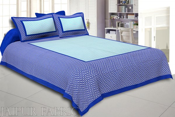 Blue Small Leaf Design Cotton Double Bed Sheet