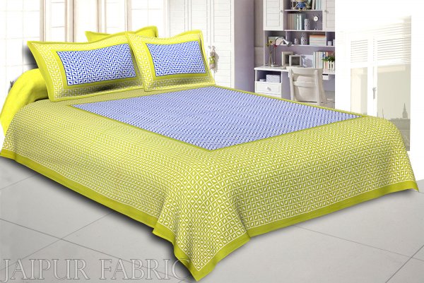 Green Small Leaf Design Cotton Double Bed Sheet