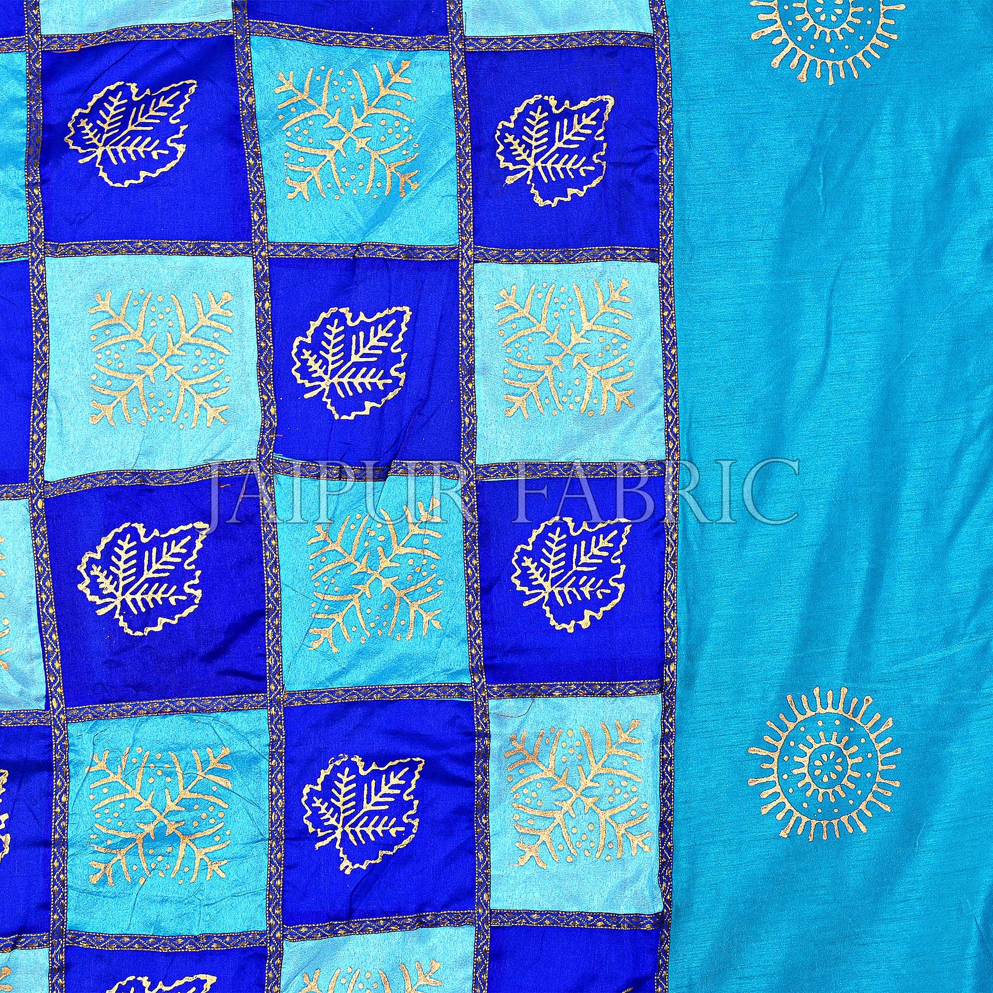 Blue And Firozi Chess Gold Patten  With Golden Print Silk Double Bedsheet