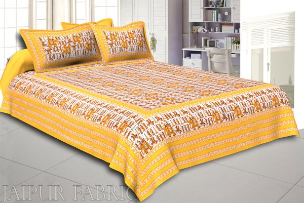 Pastel Brown Rajasthani Wedding Printed Cotton Double Bed Sheet