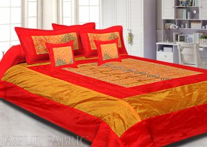 Orange And Red Border  Border Rajwada Pattern Silk Double Bedsheet