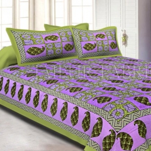 Keri Print  Pink Color Base with Green Border Double Bed Sheet