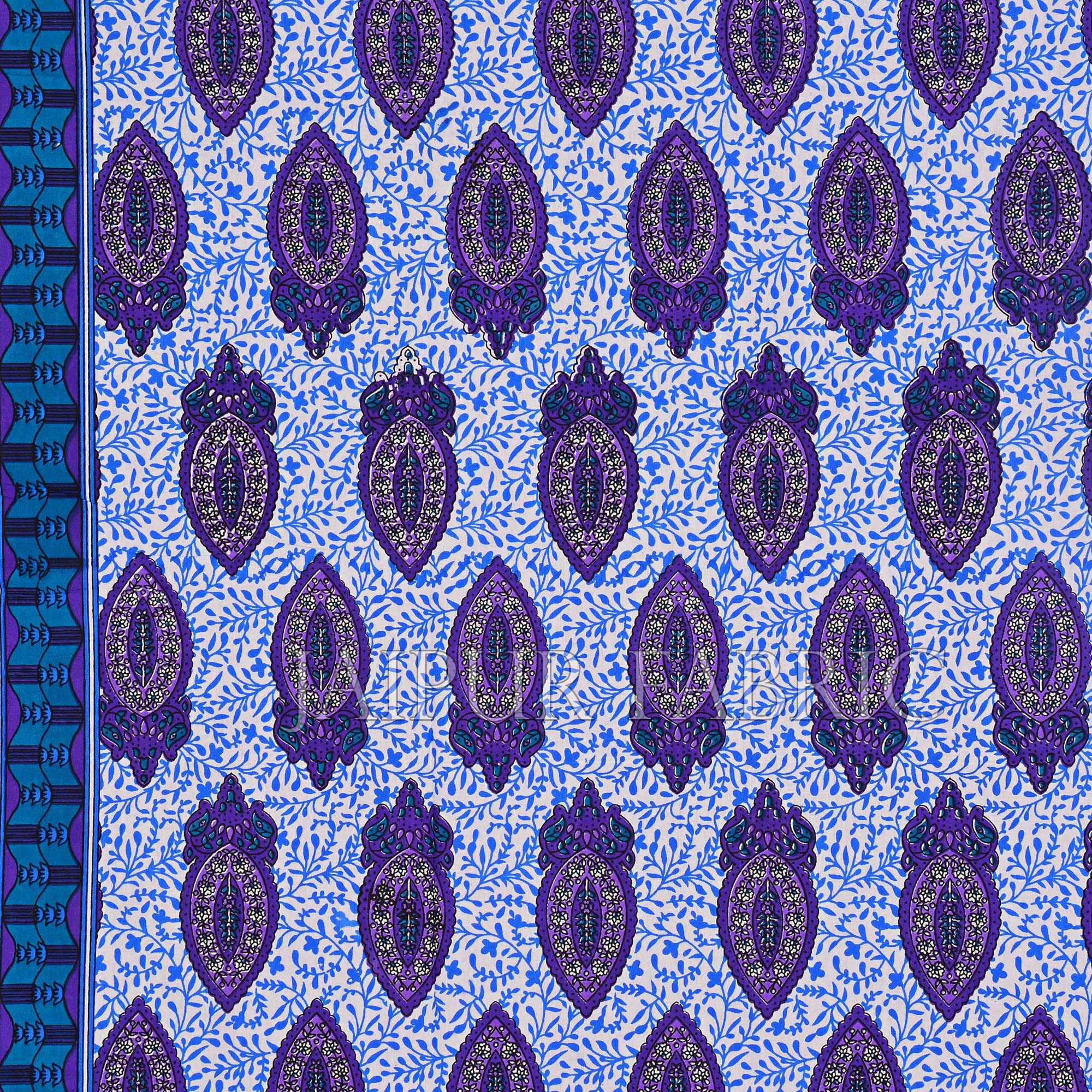 Purple Border Keri Print Cotton Double Bed Sheet