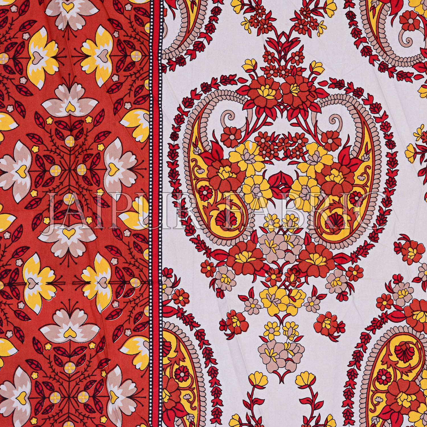 Khaki Keri and Floral Print Cotton Double Bed Sheet