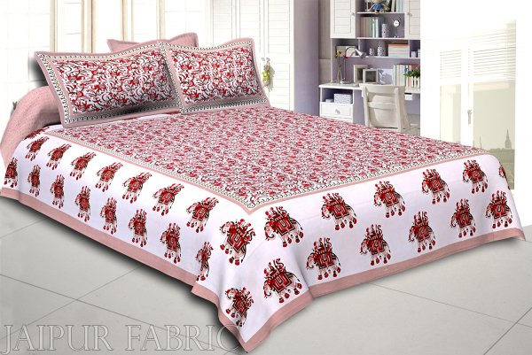 Olive Elephant Safari Printed Cotton Double Bed Sheet