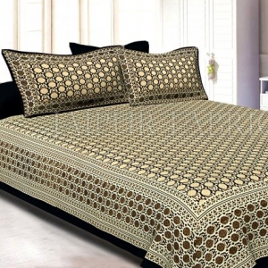 Black Border Cream Base Small Floral Pattern With Golden Print Super Fine Cotton Double Bedsheet