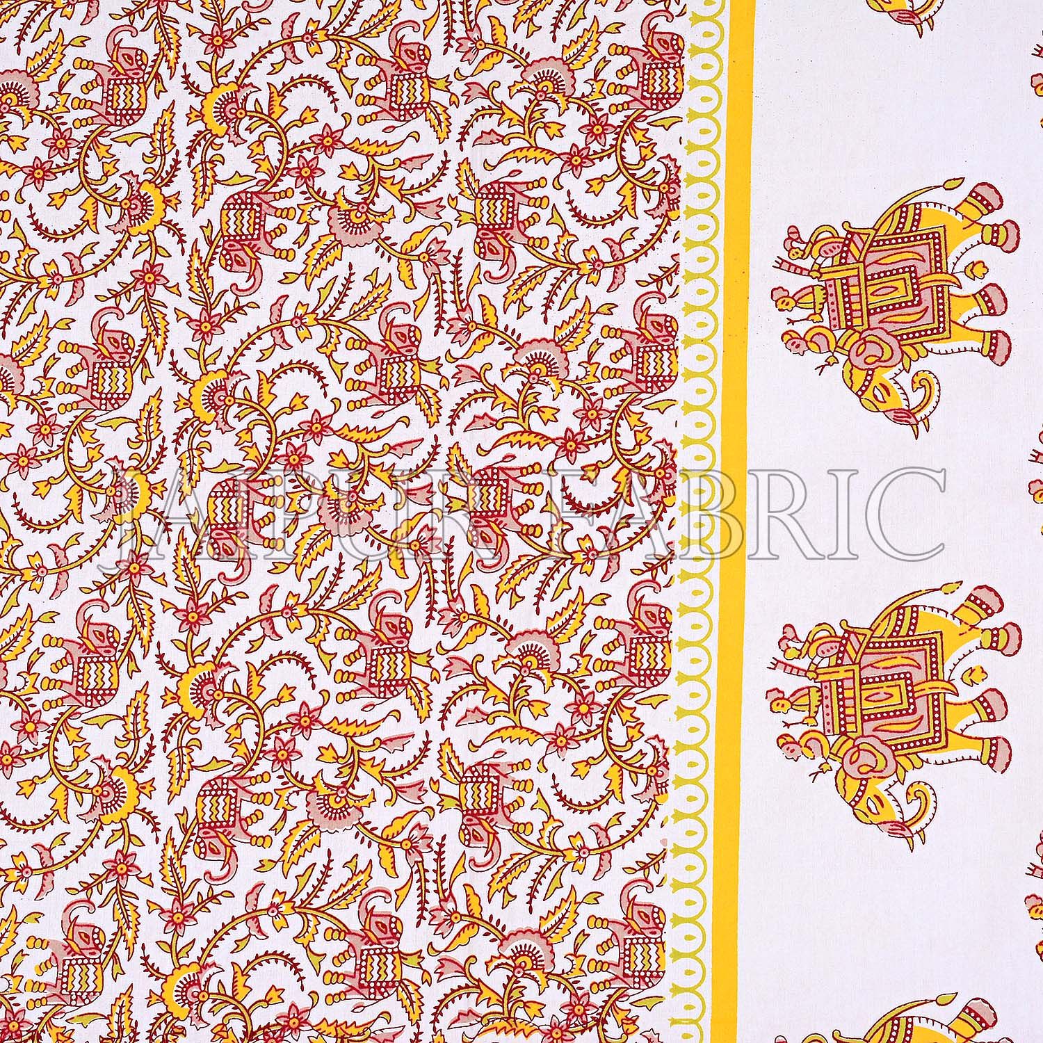 Yellow Elephant Safari Printed Cotton Double Bed Sheet