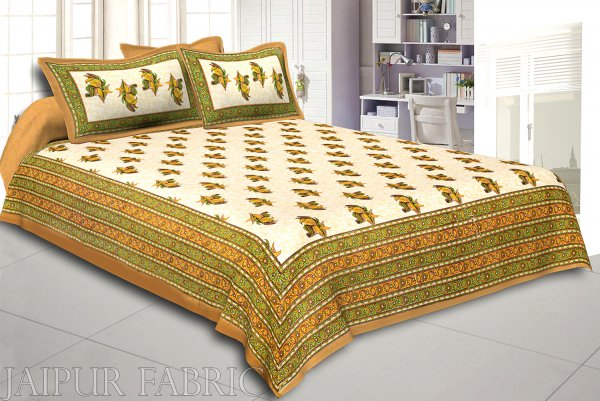 Brown Border Rajasthani Bel Design Cotton Double Bed Sheet