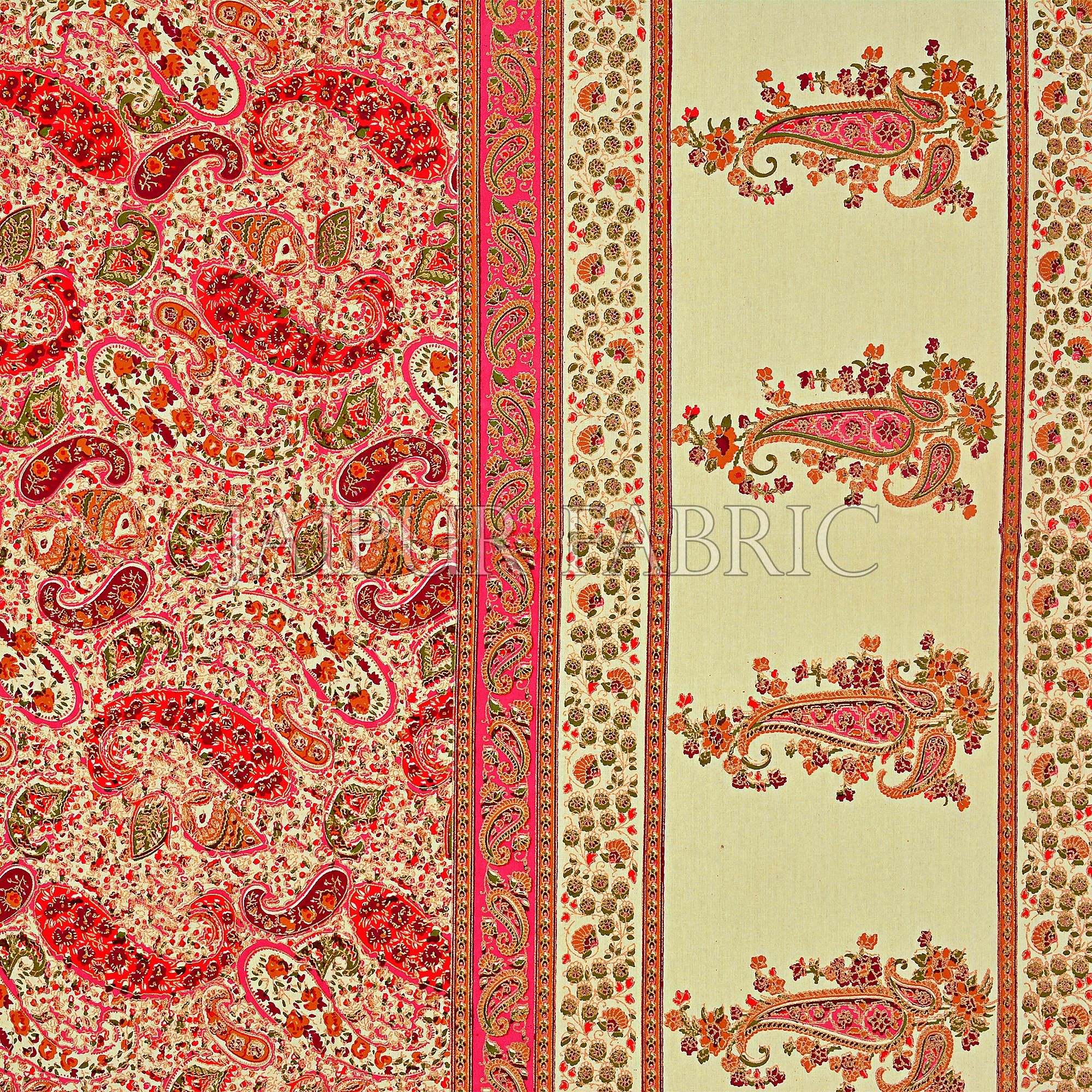 Dark Pink Border Cream Base Dense Small Kerry Pattern With Golden Lining Super Fine Cotton Double Bedsheet