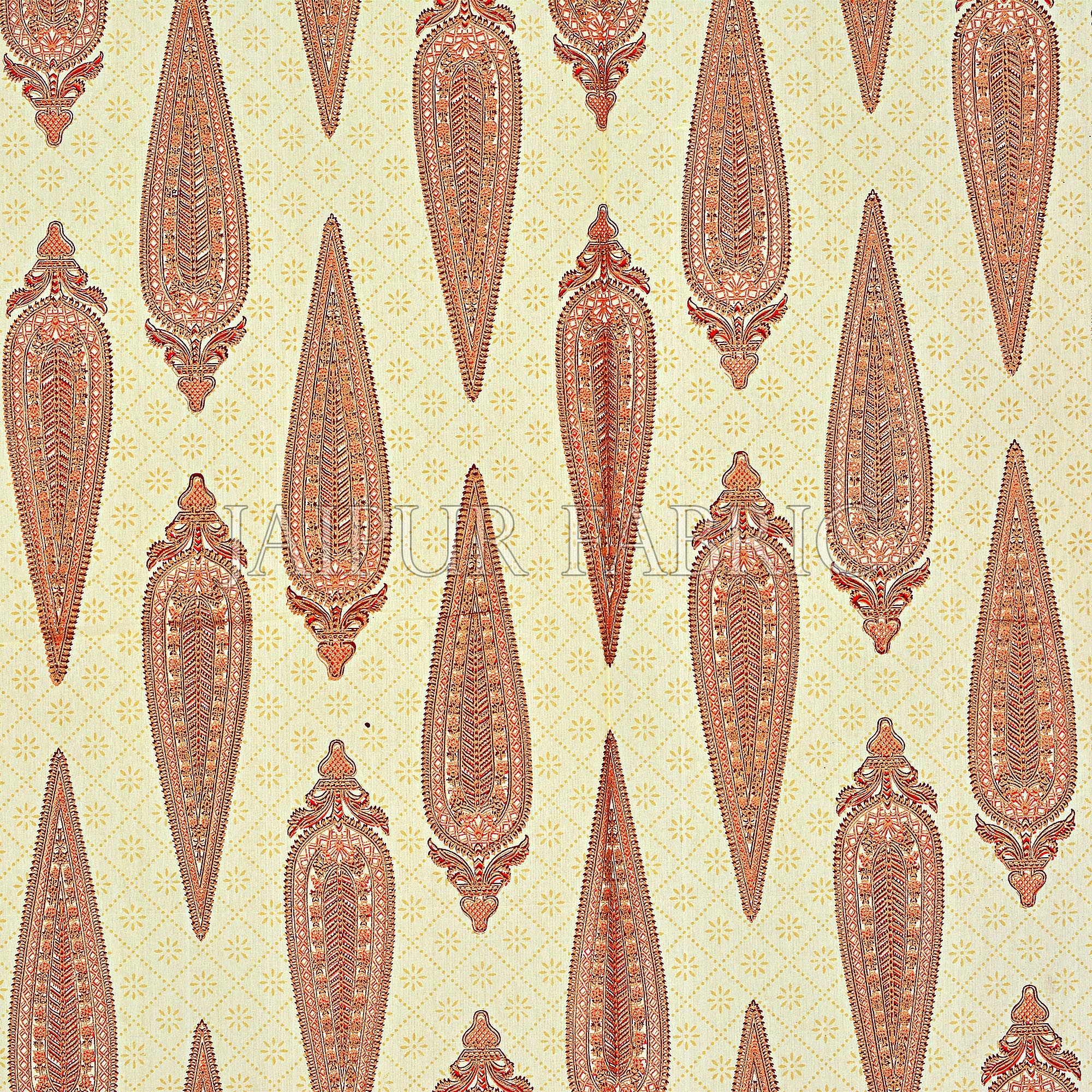 Maroon Border Cream Base Long Leaf Pattern With Golden Print Super Fine Cotton Double Bedsheet