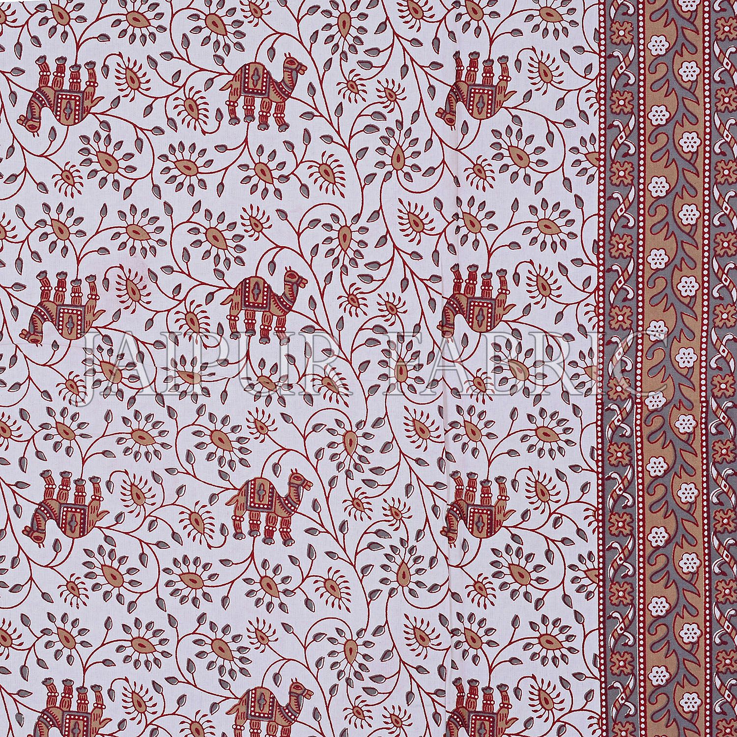 Khaki Base Jaipuri Camel Printed Cotton Double Bed Sheet