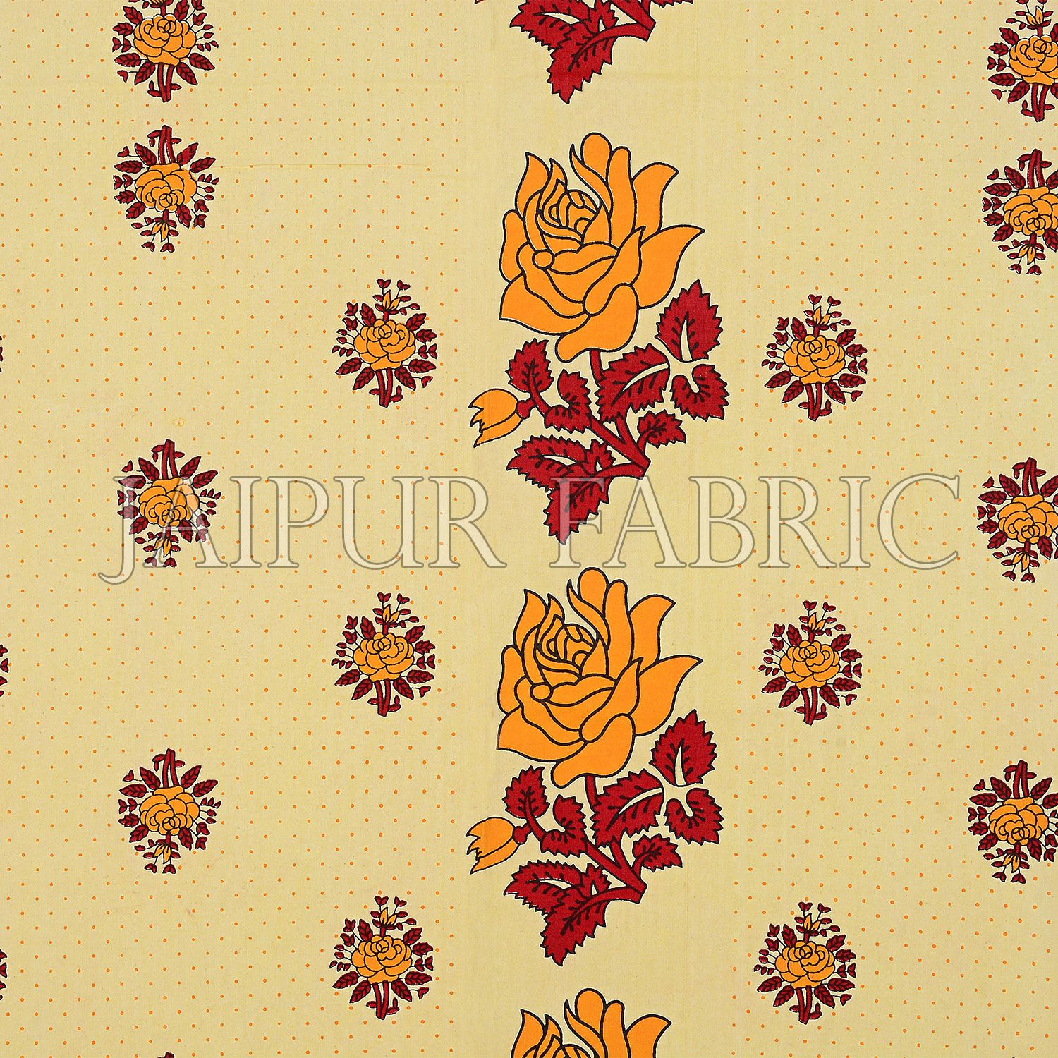 Dotted Yellow Base Yellow Lotus Flower Print Cotton Double Bed Sheet