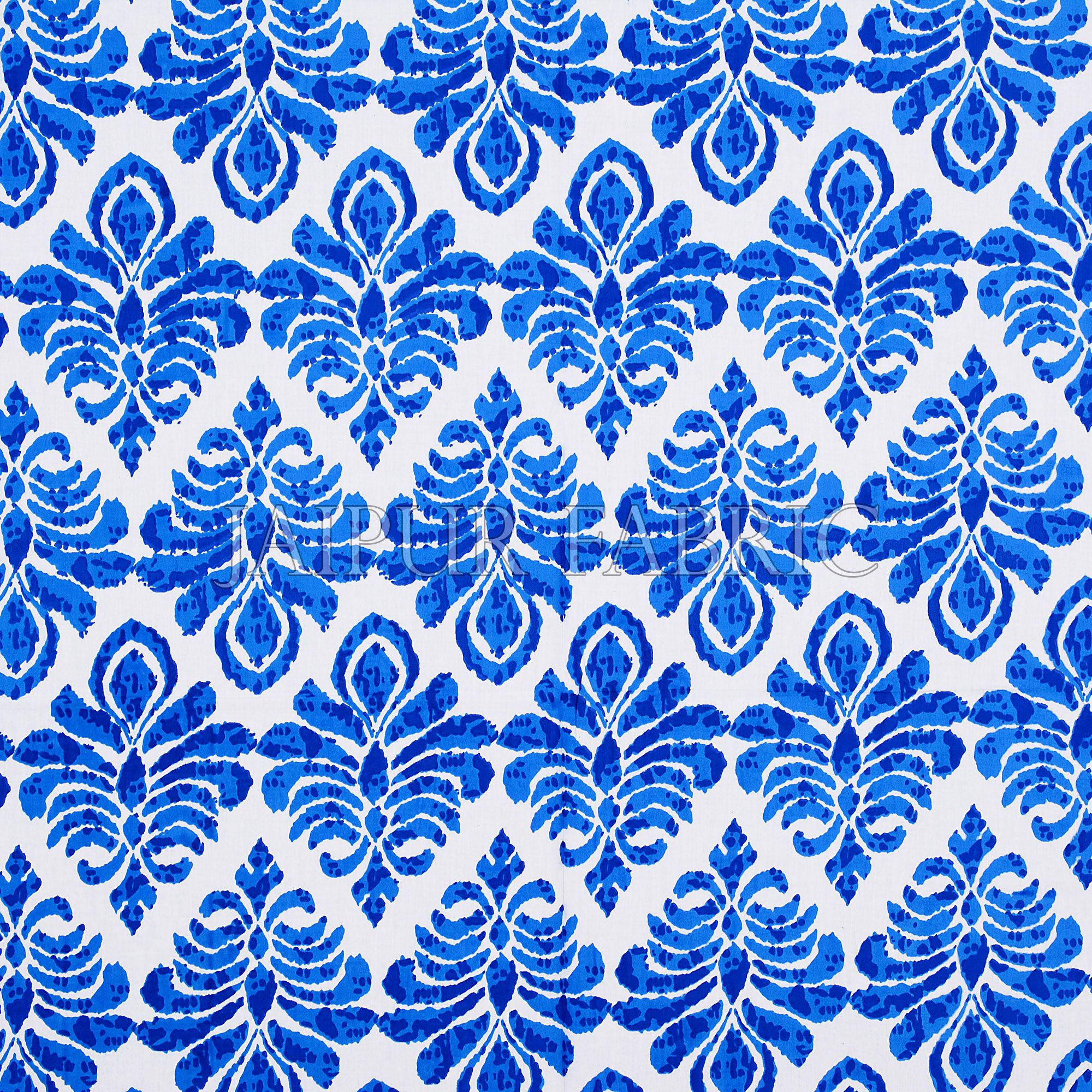 Blue Border Polka Frame Whit Base Blue Flower Print Super Fine Poplin Cotton Double Bedsheet With Two Pillow