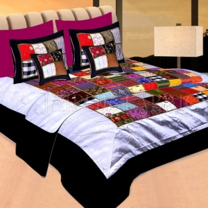 Black Base Handmade Gota Patchwork Double Bed Sheet