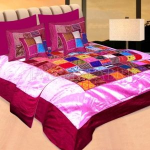 Purple Base Handmade Gota Patchwork Double Bed Sheet