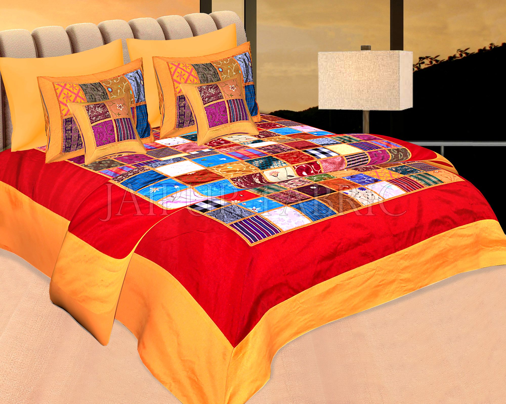 Orange Base Handmade Gota Patchwork Double Bed Sheet