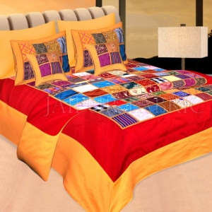 Orange Base Handmade Gota Patchwork Double Bed Sheet