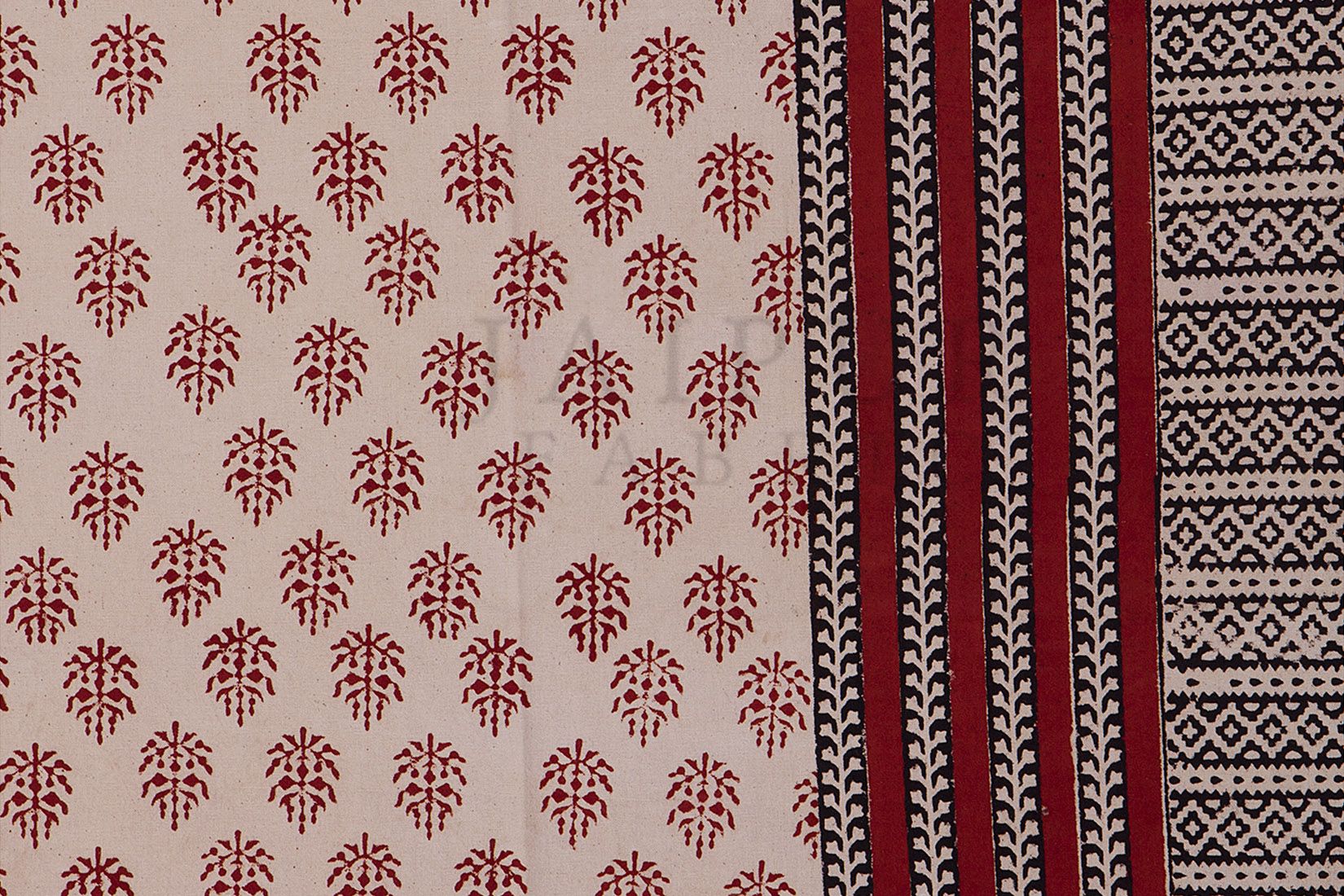 Black Border Hand Block Floral Bagru Print Cotton Double Bed Sheet