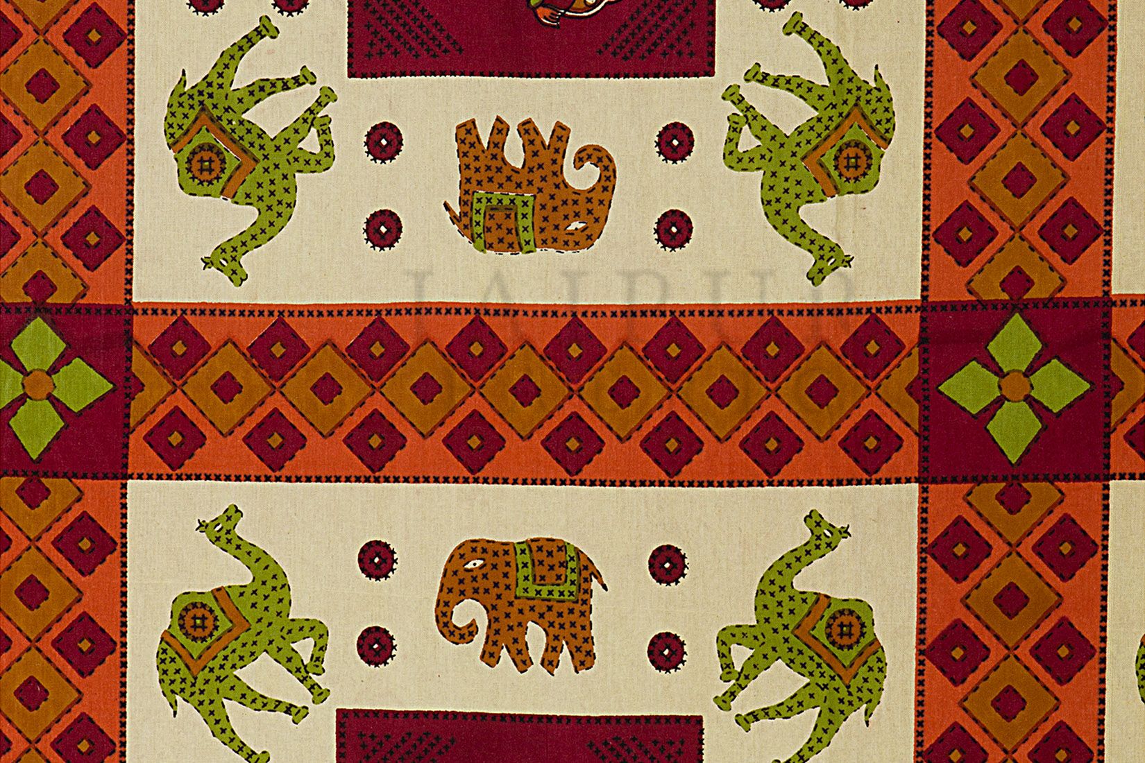 Maroon Border Elephant and Camel Rajasthani Folk Dance Cotton Double Bed Sheet