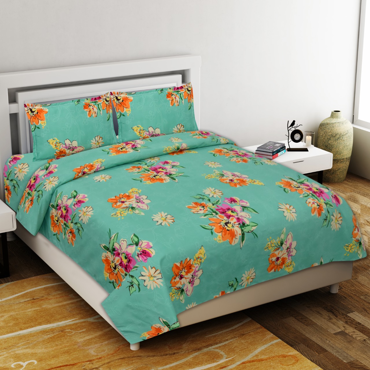 Smooth Floral Premium Poly Cotton Double Bedsheet
