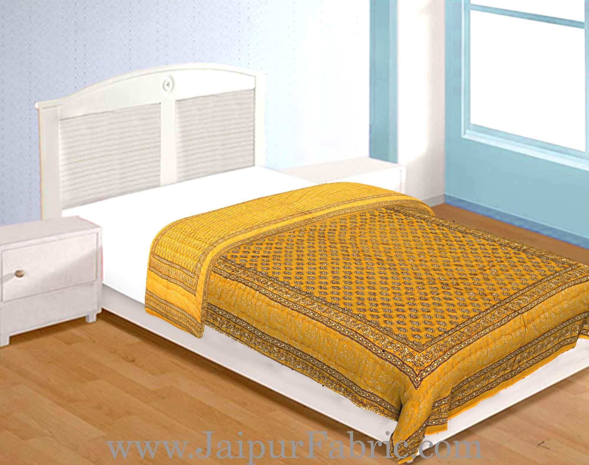 Yellow Base Golden Print Fine Cotton Single Bed Quilt