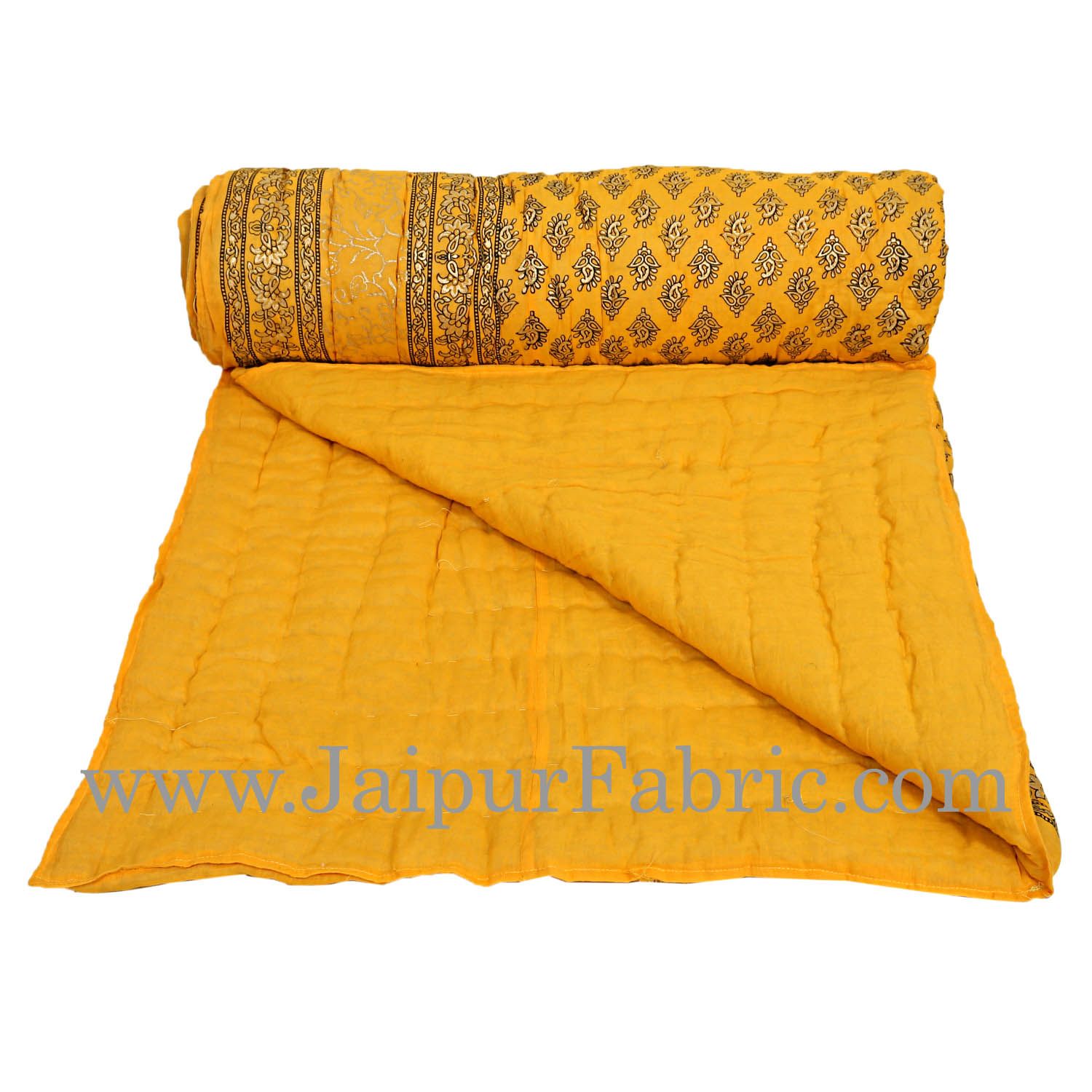 Yellow Base Golden Print Fine Cotton Single Bed Quilt