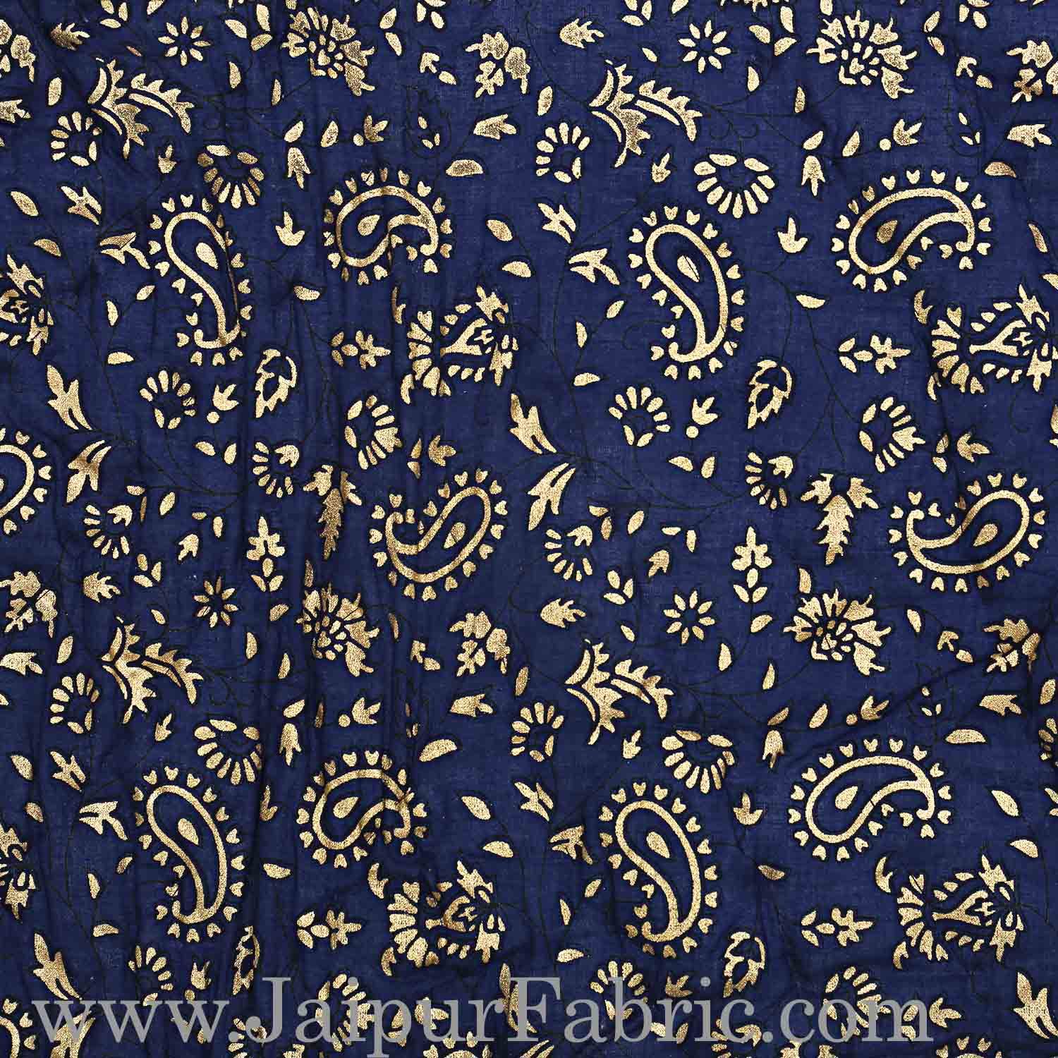Navy Blue Base Golden Print Fine Cotton Double Quilt