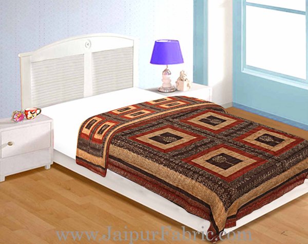 Dark Cofffe  Golden Jaipuri  Tree  print Single Bed Quilt