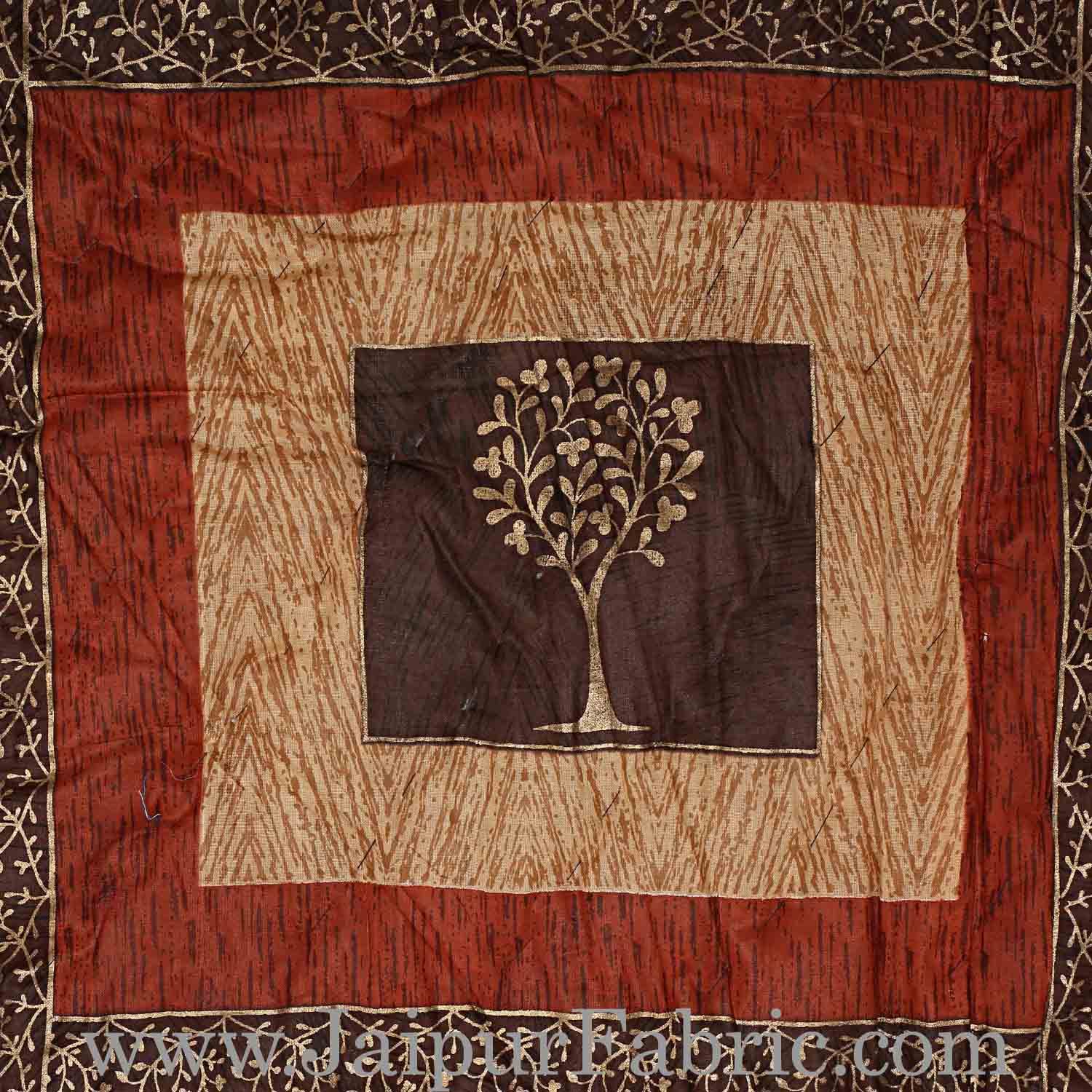 Dark Cofffe  Golden Jaipuri  Tree  print Single Bed Quilt