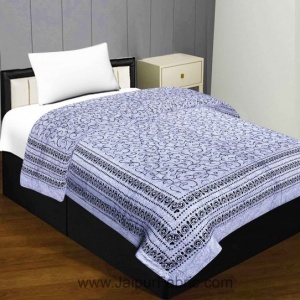 Light Blue  Cream Base Fine Cotton Voile(Mulmul) Both Side Printed Cotton Single Bed Quilt