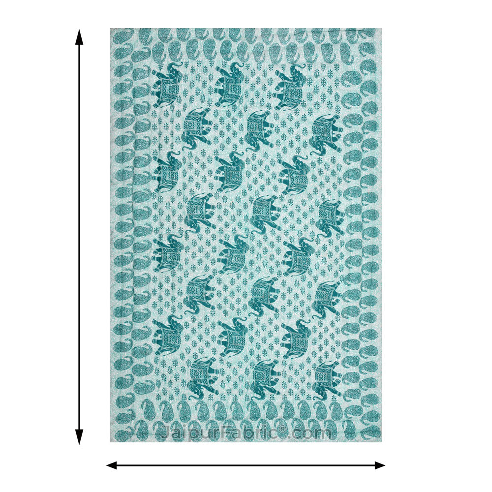 Jaipuri Quilt Sea Green Elephant Print 200Gsm Fine Cotton Single Bed Rajai