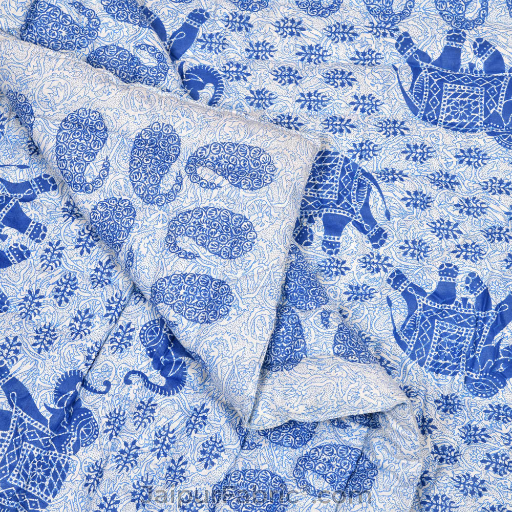 Jaipuri Quilt Blue Elephant Print 200Gsm Fine Cotton Double Bed Rajai