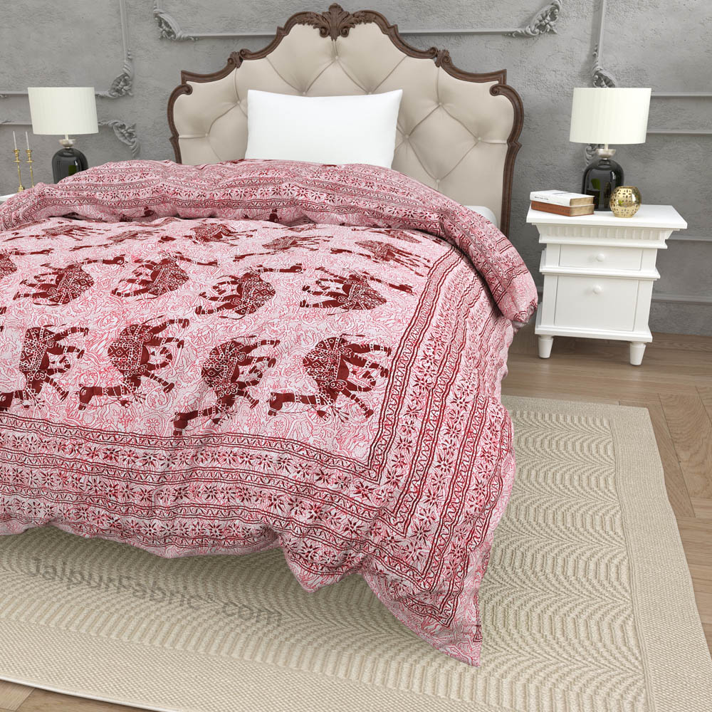 Jaipuri Quilt Maroon Camel Print 200Gsm Fine Cotton Single Bed Rajai