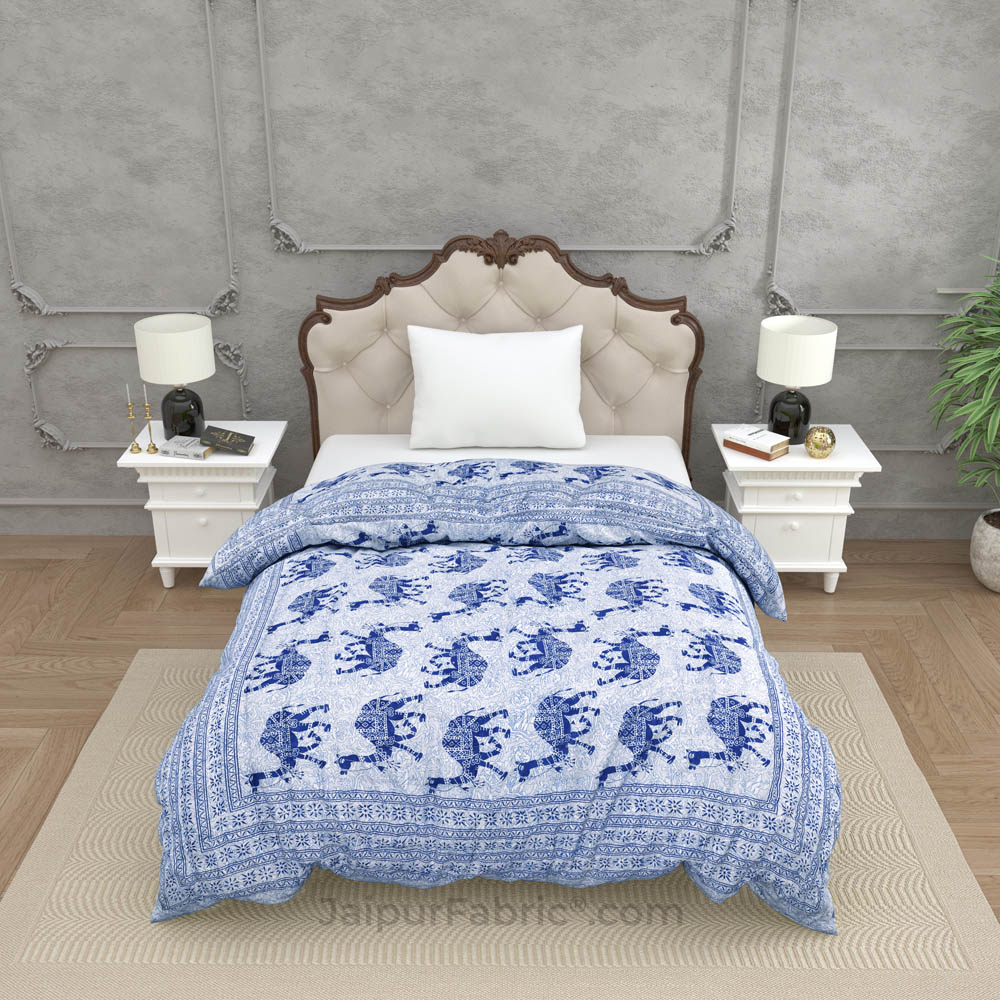 Jaipuri Quilt Blue Camel Print 200Gsm Fine Cotton Single Bed Rajai