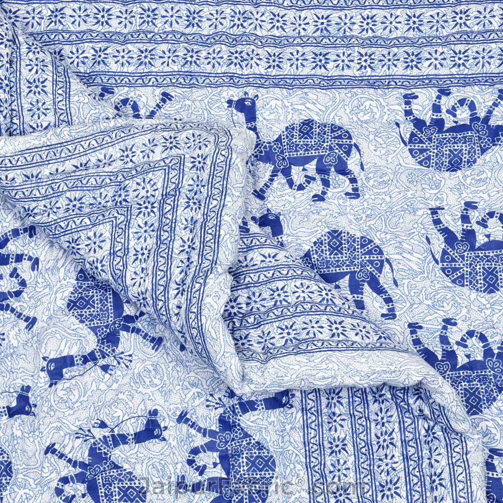 Jaipuri Quilt Blue Camel Print 200Gsm Fine Cotton Double Bed Rajai