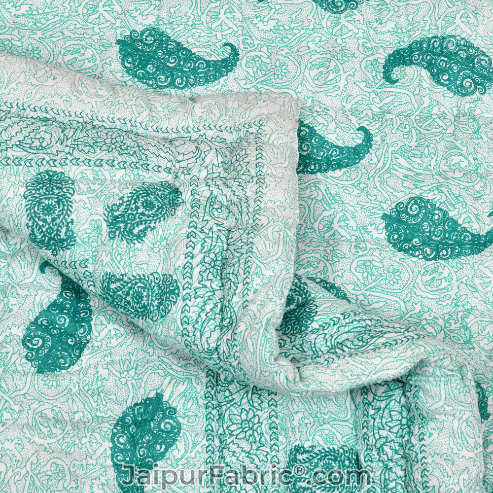 Jaipuri Sea Green Paisley Print 200Gsm Fine Cotton Single Bed Rajai