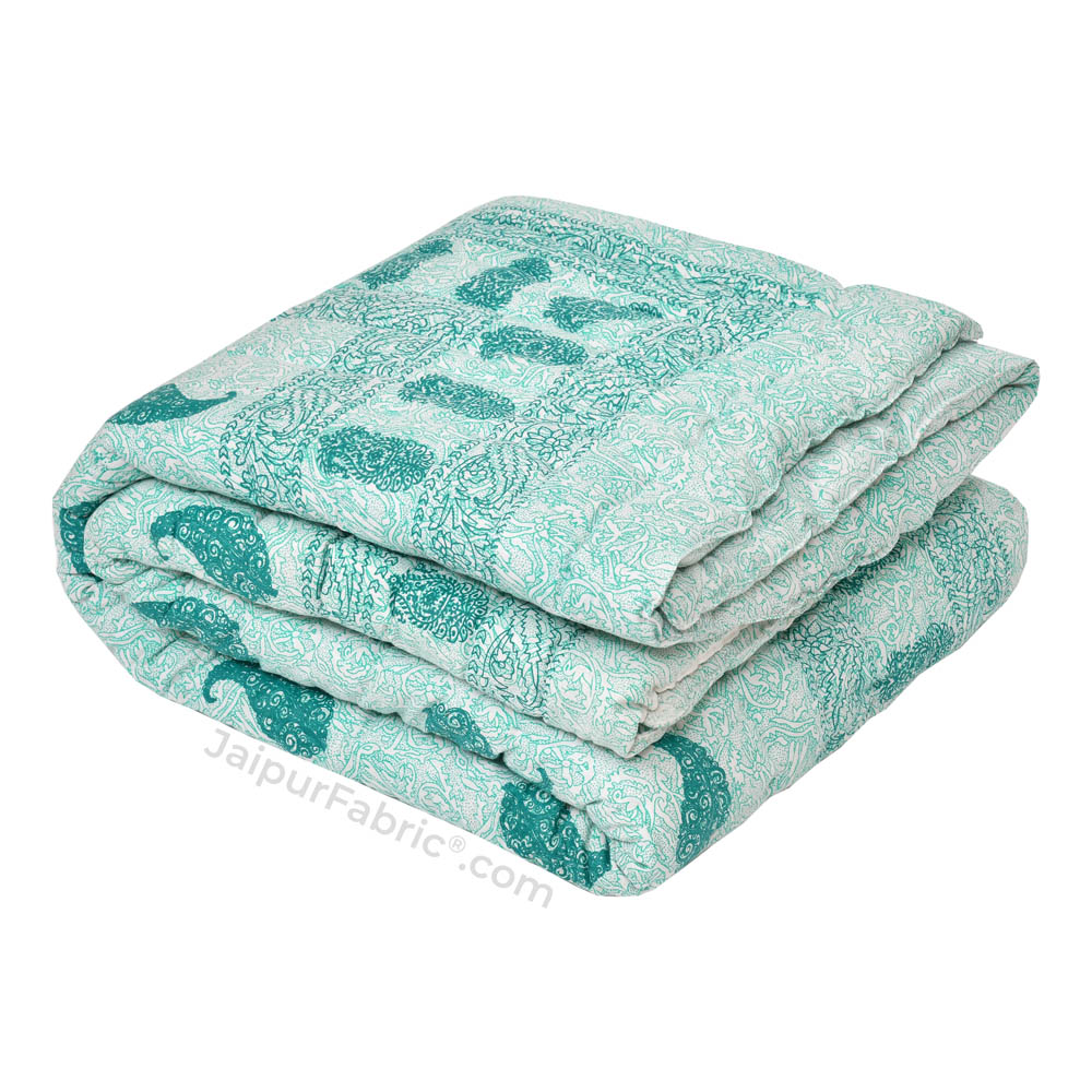 Jaipuri Sea Green Paisley Print 200Gsm Fine Cotton Single Bed Rajai