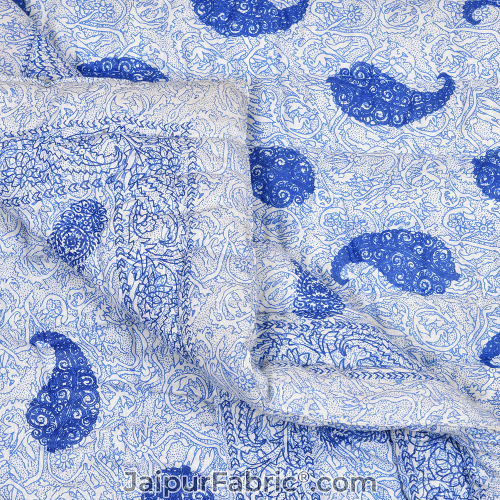 Jaipuri Blue Paisley Print 200Gsm Fine Cotton Single Bed Rajai