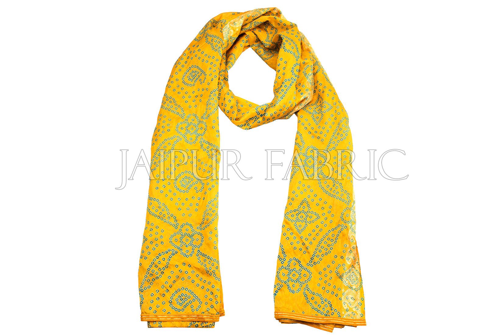 Yellow Color Rajasthani Bandhej Print Silk Scarf