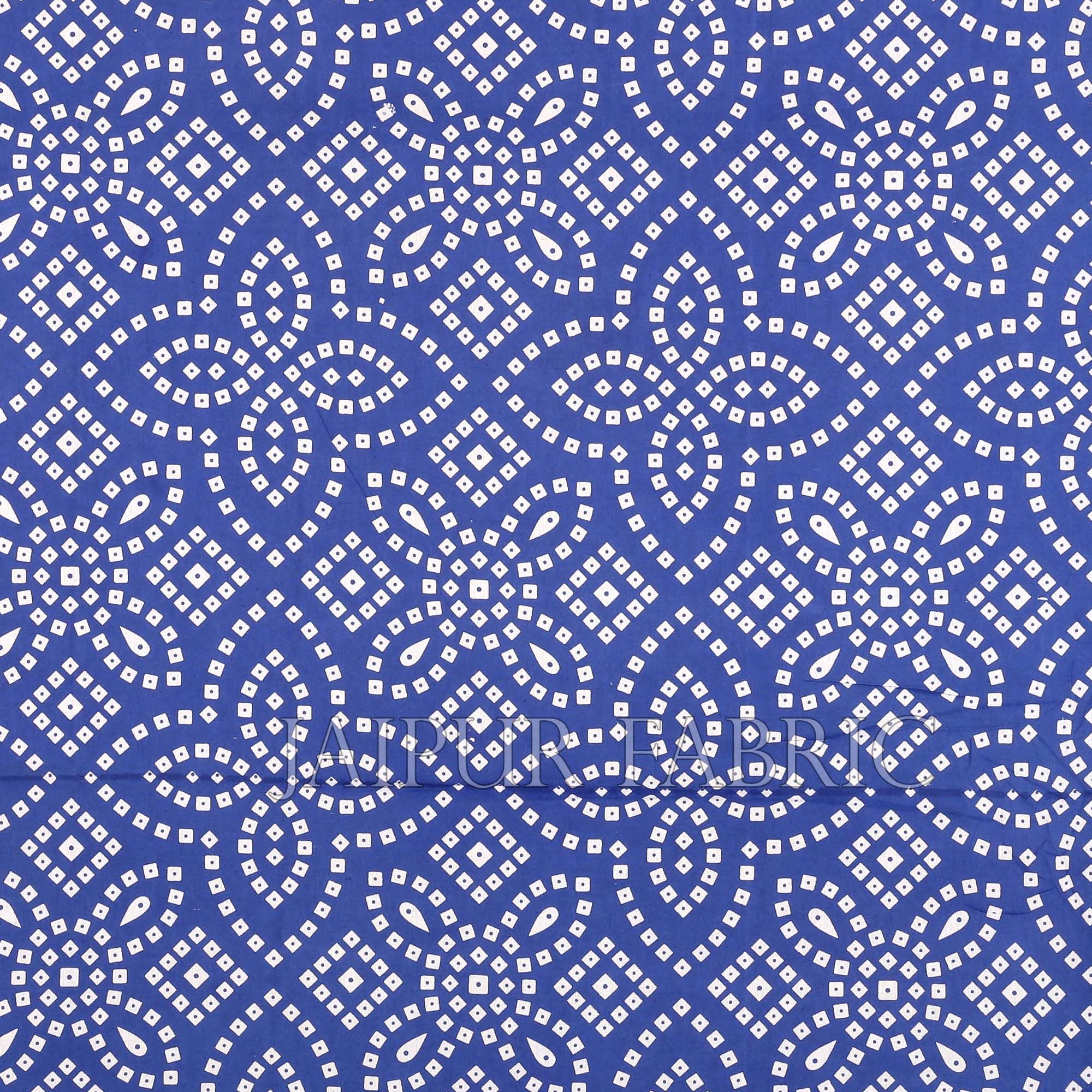 Blue Border White Base Bandhej Pattern Screen Print Cotton Double Bed Sheet