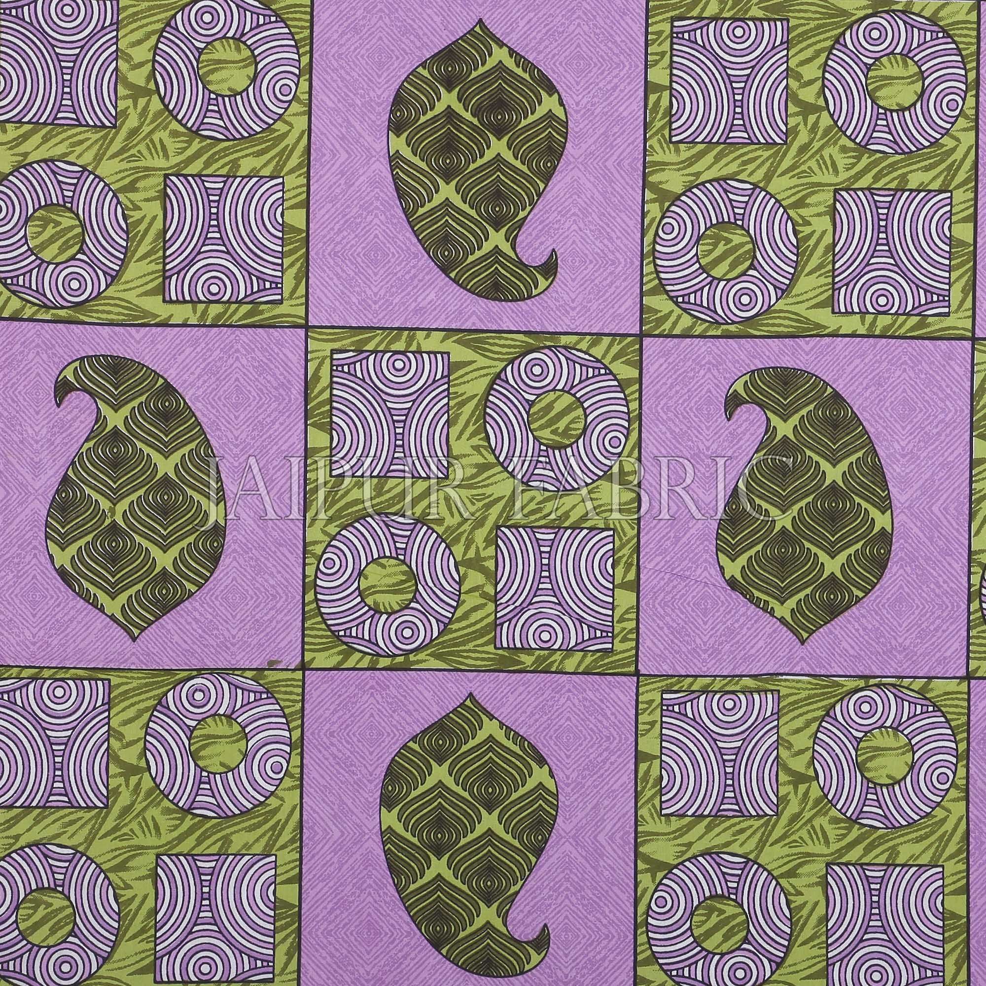 Green Border Circle Pattern Screen Print Cotton Double Bed Sheet